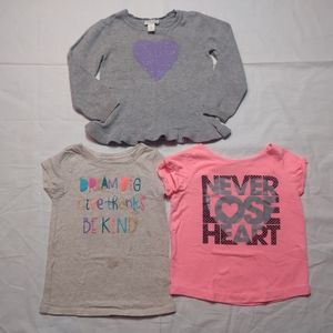 Girls Shirts 2T Gray Pink Long & Short Sleeve Tops 1989 Place Cat & Jack Kid Tee